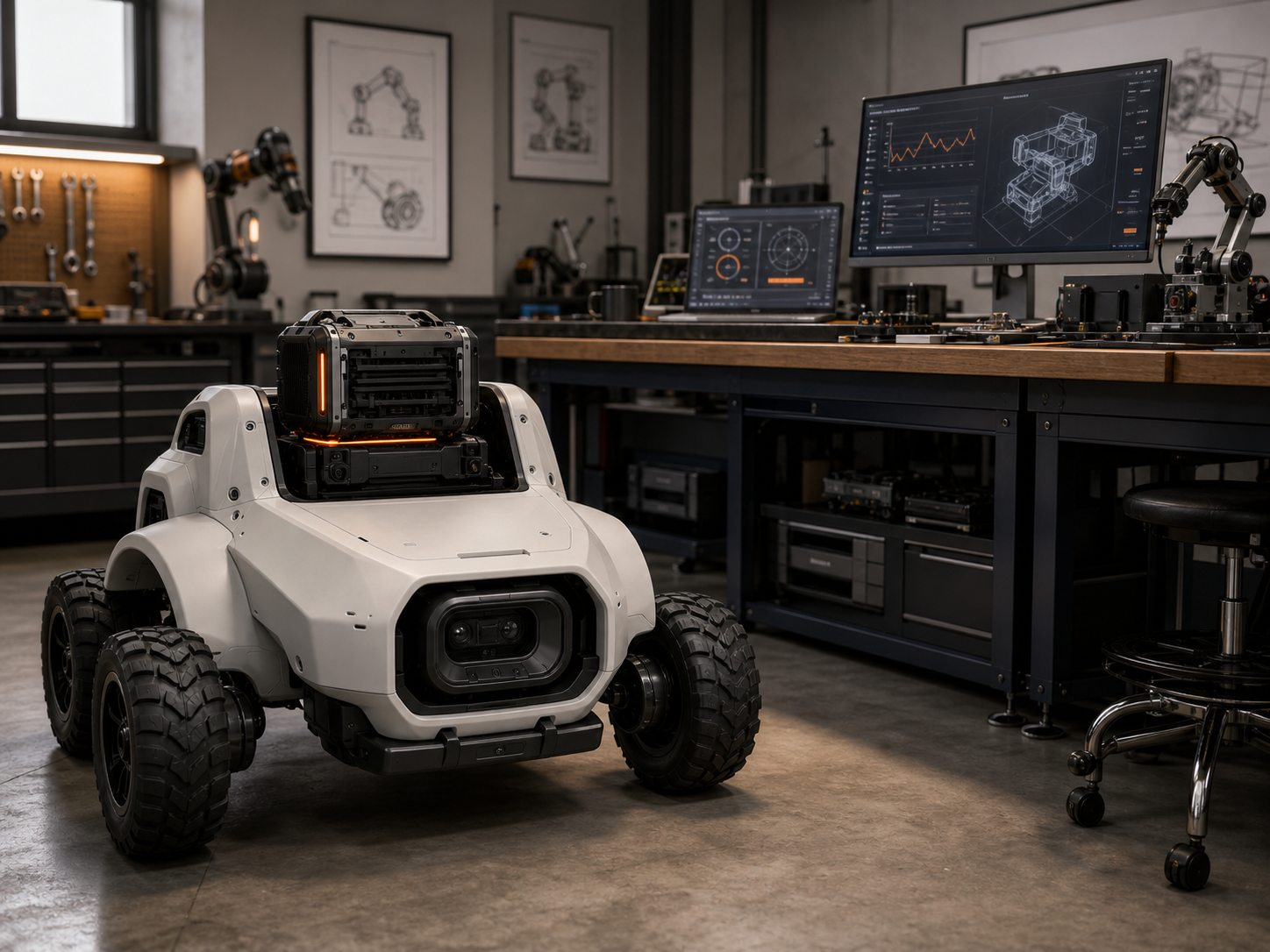 MODU rover undergoing testing in a robotics lab
